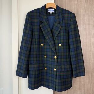 Pendleton Blue Green Plaid Double Breasted Wool Blazer Jacket Womens 8 Preppy